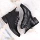 24. Jezzi W JEZ412A isolierte flache Stiefeletten, schwarz