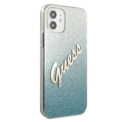 4. Guess GUHCP12SPCUGLSBL iPhone 12 mini 5,4" blau/blaue Hardcase Glitter Gradient Script