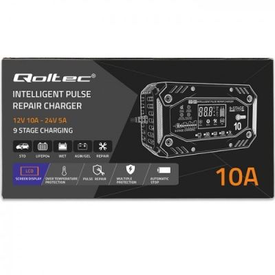 38. QOLTEC STD AGM GEL LIFEPO4-AKKU-LADEGERÄT | GLEICHRICHTER MIT REPARATURFUNKTION | 12–24 V | 10 A | LCD | 9-STUFIGES LADEN