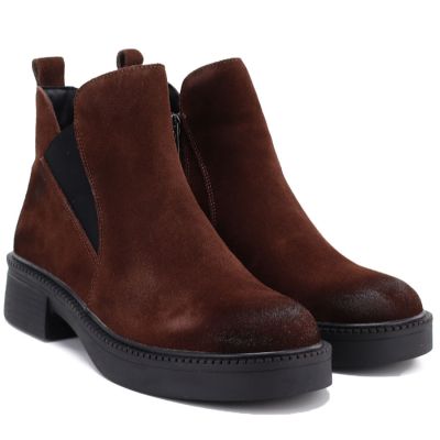 4. Damen-Ankle-Boots aus Leder mit Blockabsatz, braun, Vinceza 133128