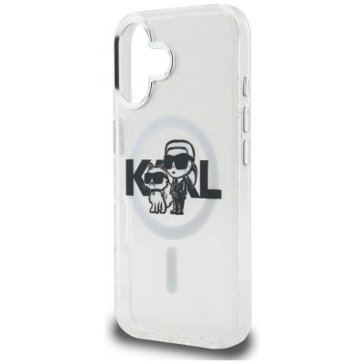 6. Karl Lagerfeld IML Glitter Karl & Choupette Sketch Logo MagSafe Hülle für iPhone 16 - Transparent