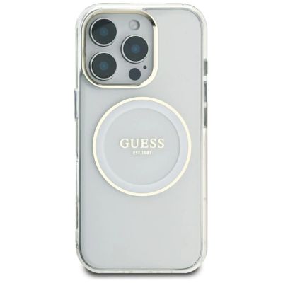 3. Guess IML Metal Colored Circle Classic Logo MagSafe Hülle für iPhone 16 Pro Max - Weiß