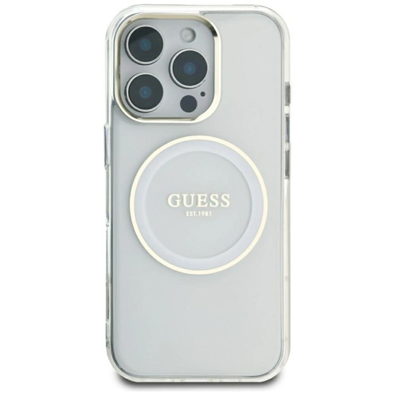 3. Guess IML Metal Colored Circle Classic Logo MagSafe Hülle für iPhone 16 Pro Max - Weiß