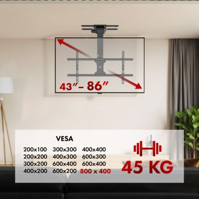 10. Elektrische TV-Halterung von Maclean, Deckenmontage, Tuya-kompatibel, max. VESA 800x400, für Fernseher von 43 bis 86 Zoll, max. 45 kg, MC-110 T