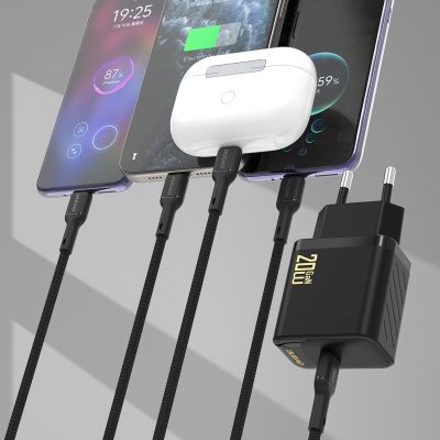 3. Dudao A26LEU PD 20W GaN USB-C Wandladegerät mit USB-C-auf- Lightning Kabel – Schwarz