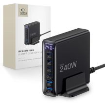 Tech-Protect DC240W-GaN Ladestation mit 6 Anschlüssen (4 x USB-C, 2 x USB-A), 240 W, QC3.0 – Schwarz