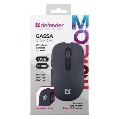 5. DEFENDER kabellose Maus GASSA MM-105 RF Silent Click, schwarz, 52105