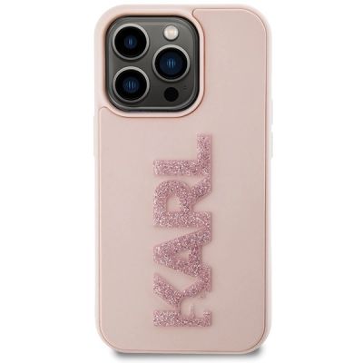3. Karl Lagerfeld 3D-Gummi-Glitzer-Logo-Hülle für iPhone 15 Pro Max – Rosa