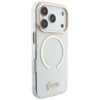4. Guess IML Script Metal MagSafe Hülle für iPhone 18 Pro / 17 Pro – transparent