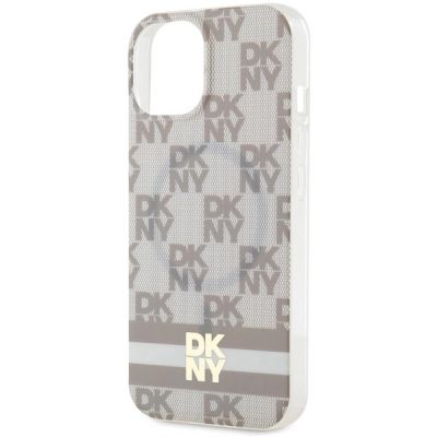 6. DKNY IML Checkered Mono Pattern & Printed Stripes MagSafe-Hülle für iPhone 15 / 14 / 13 – Beige