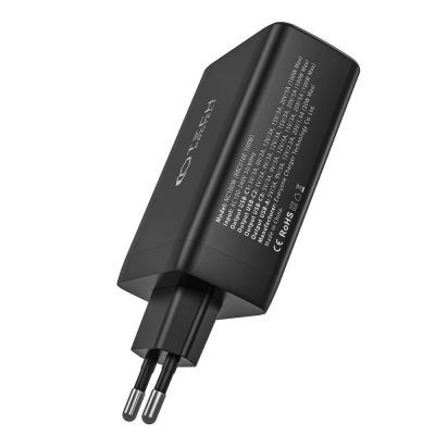3. Tech-Protect NC100W-GAN GaN-Netzwerkladegerät 3x USB-C PD 100W / USB-A QC 3.0 - Schwarz