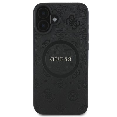 3. Guess Saffiano Peony Classic Logo MagSafe-Hülle für iPhone 16 – Schwarz