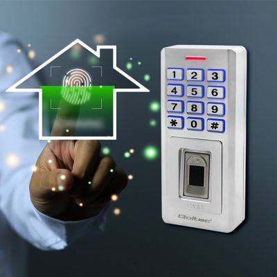 5. QOLTEC OBERON Zahlenschloss mit Fingerabdruckleser | RFID | Code | Karte | Schlüsselring | Klingel | IP68 | EM