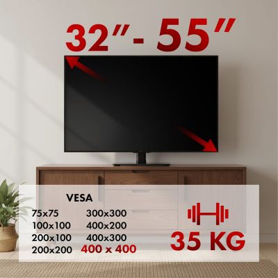 4. MACLEAN Universal-TV-Ständer für Schrank, Standfuß, max. 35 kg, 20 Grad drehbar, für 32-55"-Fernseher MC-132