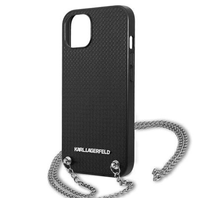 6. Karl Lagerfeld Strukturierte Lederhülle mit Kette für iPhone 13 / 14 / 15 6.1" - Schwarz