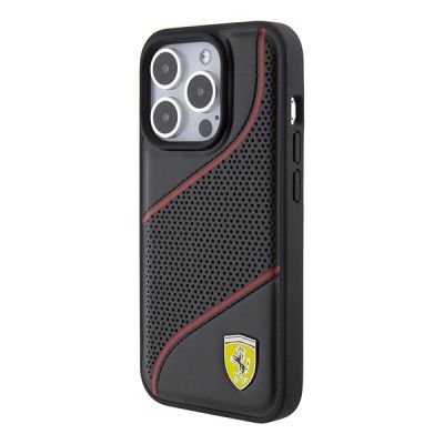 2. Ferrari Perforated Waves Metal Logo Hülle für iPhone 15 Pro – Schwarz