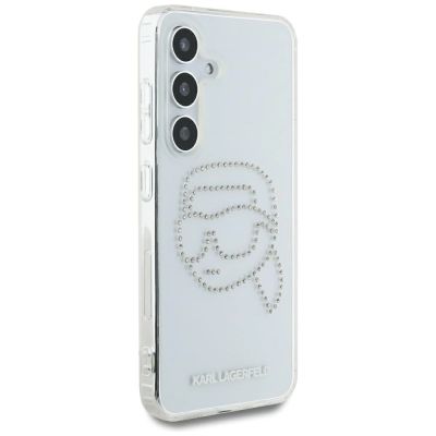 4. Transparente Samsung Galaxy S25 Hülle mit Strasssteinen und Karl Lagerfeld Kopf-Logo