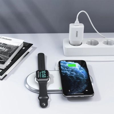 7. Choetech Qi 2in1 kabelloses Ladegerät für Smartphones / Apple Watch mit Standfuß (MFI) USB Typ C weiß (T317)
