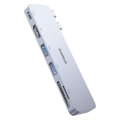 Baseus UltraJoy Series 6-in-1 USB-C 40Gb/s USB 3.0 HDMI 4K USB-Hub mit SD- und MicroSD-Kartenleser – Grau