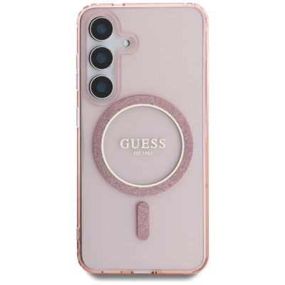 3. Guess Glitter Circle Classic Logo MagSafe Hülle für Samsung Galaxy S25 rosa