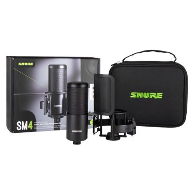 Shure SM4-K-KIT – Extern polarisiertes Kondensatormikrofon, Halterung, Popfilter, Tasche