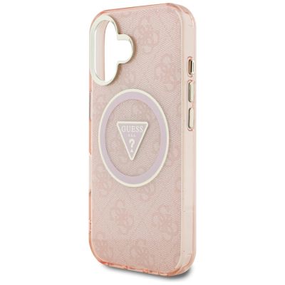 6. Guess IML Metal Glitter 4G Circle Triangle MagSafe Hülle für iPhone 16 - Pink