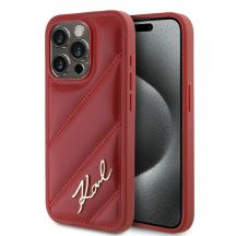 Karl Lagerfeld Diagonal Quilted Script Hülle für iPhone 15 Pro – Rot
