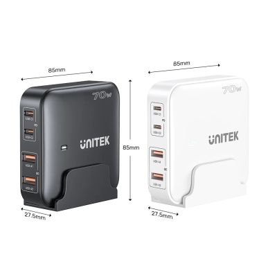 2. UNITEK GAN Tischladegerät 70W 2xUSB-A 2xUSB-C Weiß