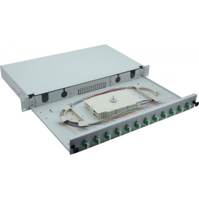 2. 19" Glasfaser-Spleißbox 12 x LC/APC Duplex OS2, Spleißfertig, Grau