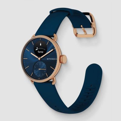 Withings ScanWatch 2 – Smartwatch mit EKG-Funktion, Herzfrequenz- und SpO2-Messung sowie Aktivitäts- und Schlaftracking (38 mm, Blau/Roségold)