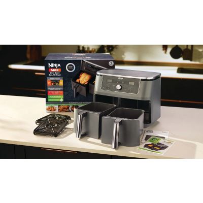 12. Ninja DZ400EU Doppelfritteuse 9,5 l, autonom, 2470 W, Heißluftfritteuse, Grau