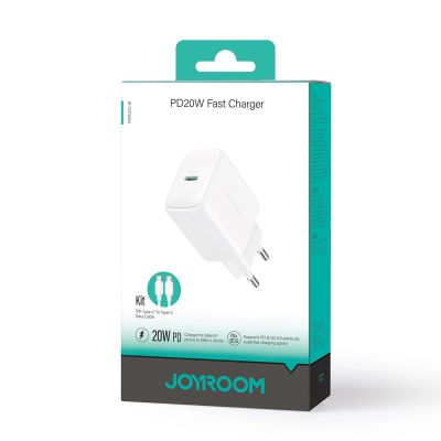 8. Joyroom JR-TCF20 USB-C PD 20W Netzwerkladegerät - Weiß + USB-C / USB-C-Kabel 1 m