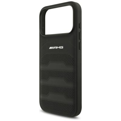 6. Mercedes AMG Lederhülle mit geprägtem Logo für iPhone 18 Pro Max / 17 Pro Max – Schwarz