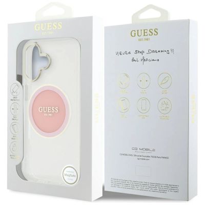 8. Guess IML Metal Colored Circle Classic Logo MagSafe iPhone 16 Hülle - Rosa