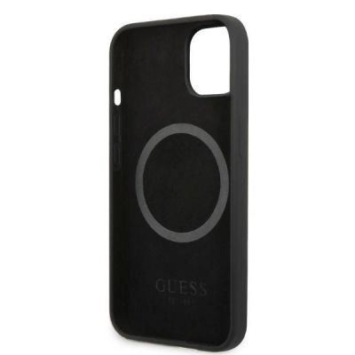 7. Guess Silikon Logo Plate MagSafe Hülle für iPhone 13 mini – Schwarz