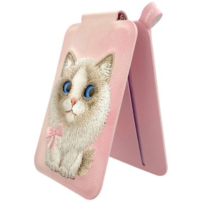 3. Nimmy Neue magnetische Geldbörse mit großen Augen und niedlichen Haustieren 2.0 Katze mit Handyhalterung – Rosa