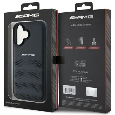 8. AMG Lederhülle mit geprägten Linien und schwarzem Logo für iPhone 16 - schwarz