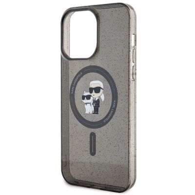 6. Karl Lagerfeld Karl&Choupette Glitter MagSafe Hülle für iPhone 15 Pro Max – Schwarz