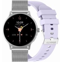 GRAVITY GT12-6 Damen-Smartwatch, lila Silikonarmband + silbernes Armband