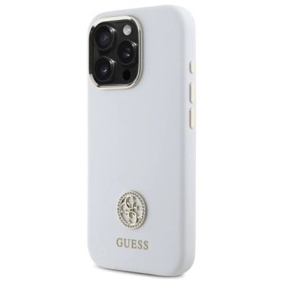 2. Guess Silikon Logo Strass 4G Hülle für iPhone 16 Pro Max - weiß