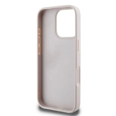 7. Guess Leder 4G Triangle Strass MagSafe Hülle für iPhone 16 Pro Max – Rosa