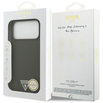 8. Guess Silikonhülle mit Dreieck-Logo und MagSafe-Funktion für iPhone 17 Pro Max – Grün
