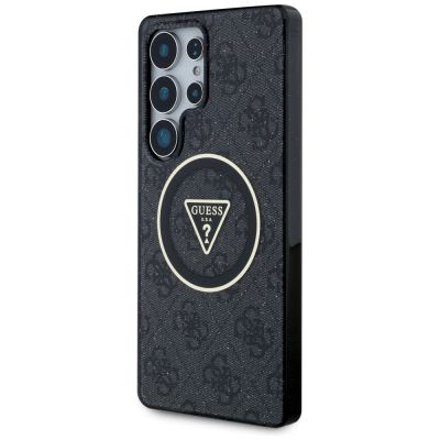 9. Guess 4G Glitter Triangle Buttons MagSafe Hülle für Samsung Galaxy S25 Ultra Schwarz