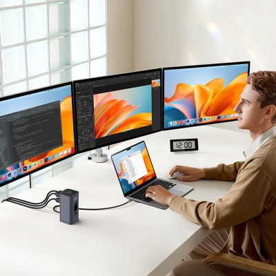 8. Baseus Spacemate Hub USB-C 11-in-1 Dockingstation mit 3x HDMI 4K 60Hz + 2x USB-A (10 Gbit/s) + 1x USB-C (10 Gbit/s) + RJ45 + 2x USB-A (480 Mbit/s) + 1x USB-C (PD) + 1x 3,5-mm-Klinkenbuchse – Grau