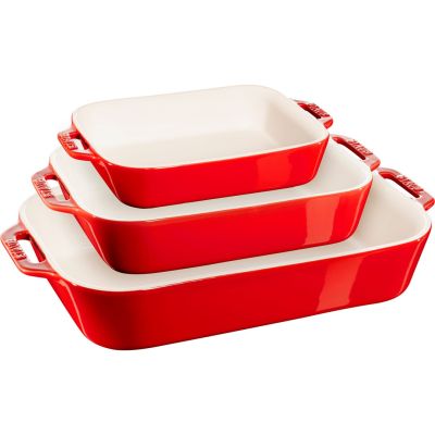 11. 3er-Set rechteckige Keramikteller STAUB 40508-171-0 - rot