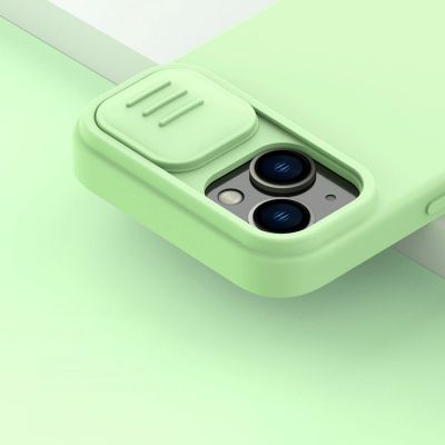 9. Nillkin CamShield Magnetische Silikonhülle iPhone 14 Plus Magnetische MagSafe-Abdeckung mit Kameraschutz Blau