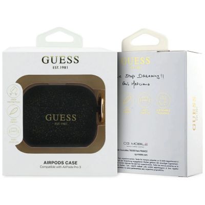 4. Guess Silikon-Glitzerringhülle für AirPods Pro 3 – Schwarz