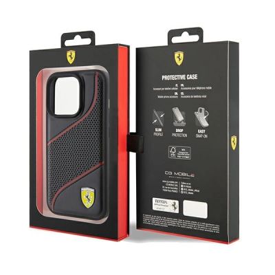8. Ferrari Perforated Waves Metal Logo Hülle für iPhone 15 Pro – Schwarz