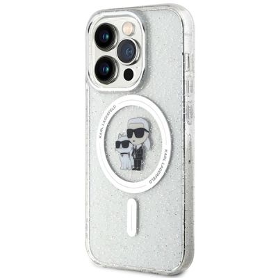 2. Karl Lagerfeld Karl&Choupette Glitter MagSafe Hülle für iPhone 15 Pro – transparent