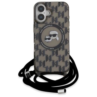 2. Karl Lagerfeld IML Crossbody Monogram Karl & Choupette Head MagSafe Hülle für iPhone 16 – Schwarz